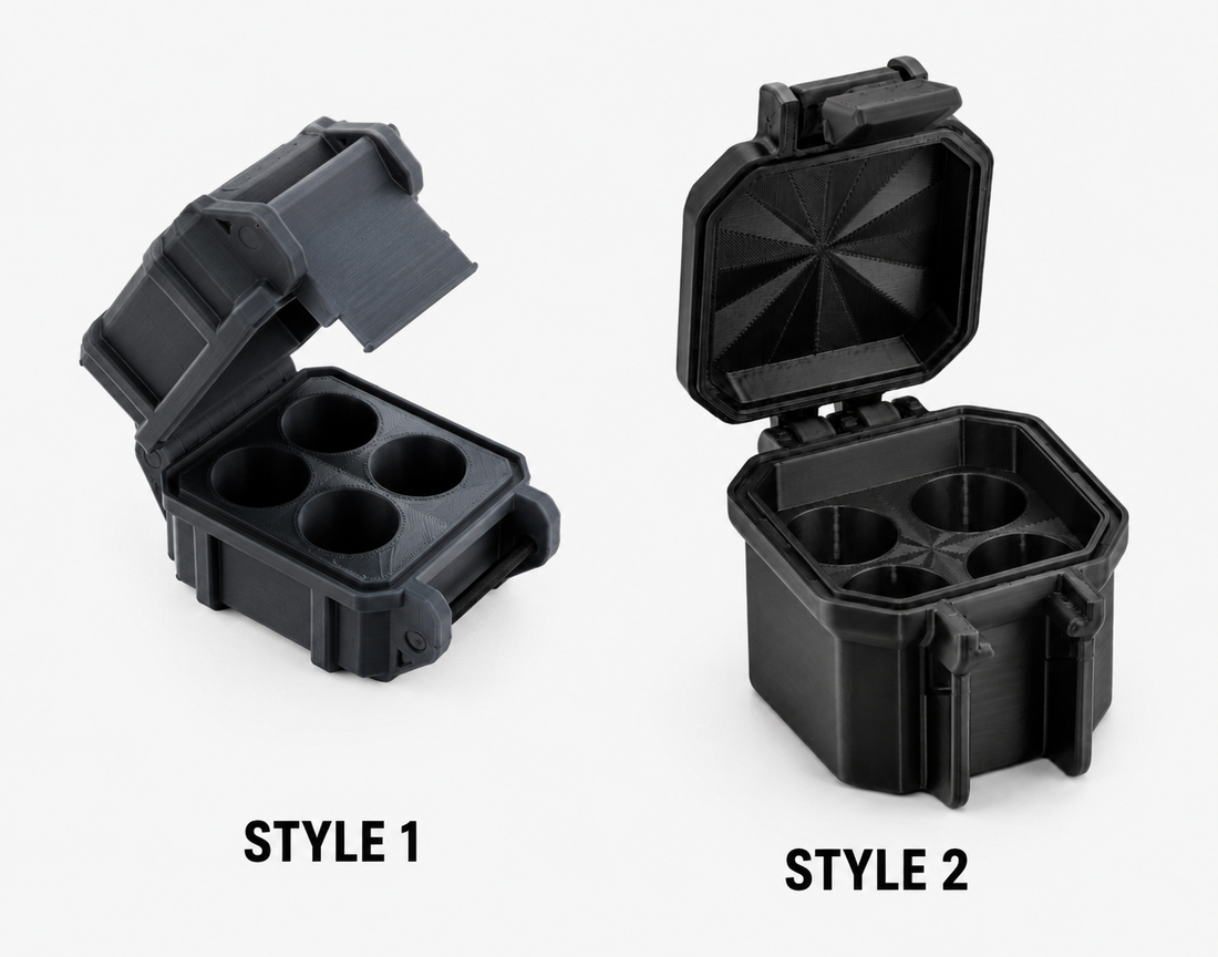 4-Slot 3 ml Vial Case shown open with lid raised — interior layout visible