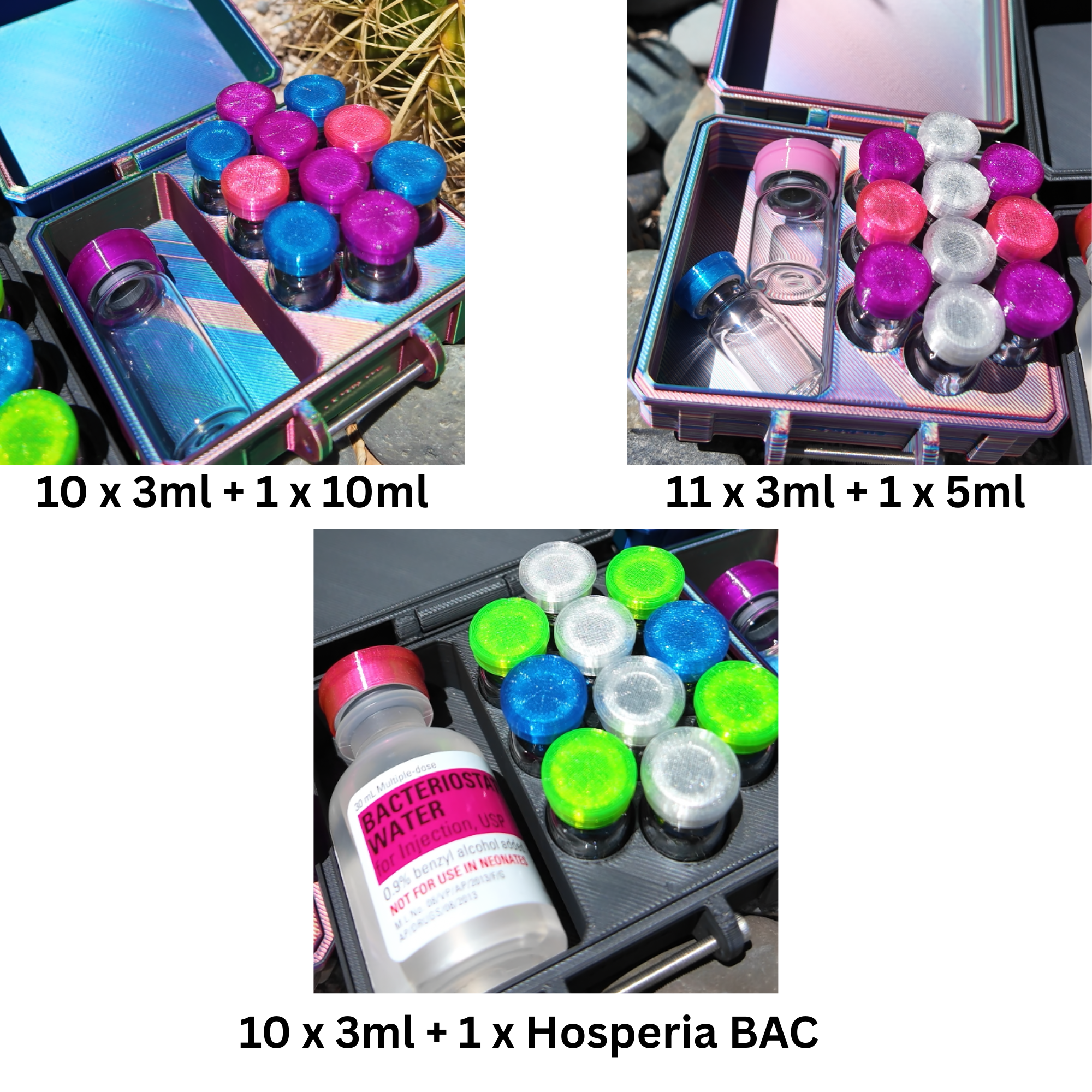 Mixed Vial Case | 10-Slot 3 ml Vial Case & 1 BAC Slot | Organizer for GLP-1, Peptides, Research