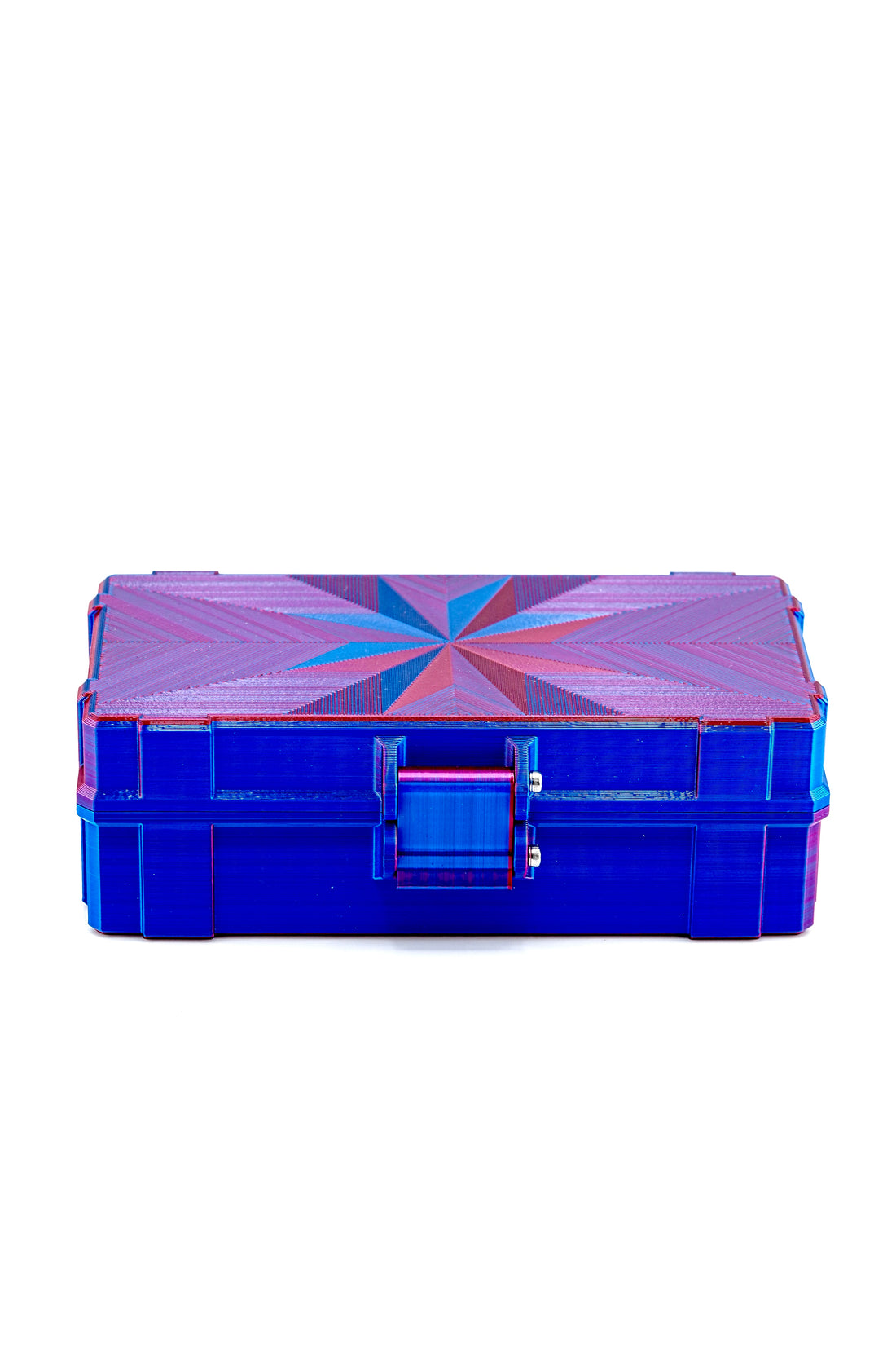 Closed blue and pink vial storage case