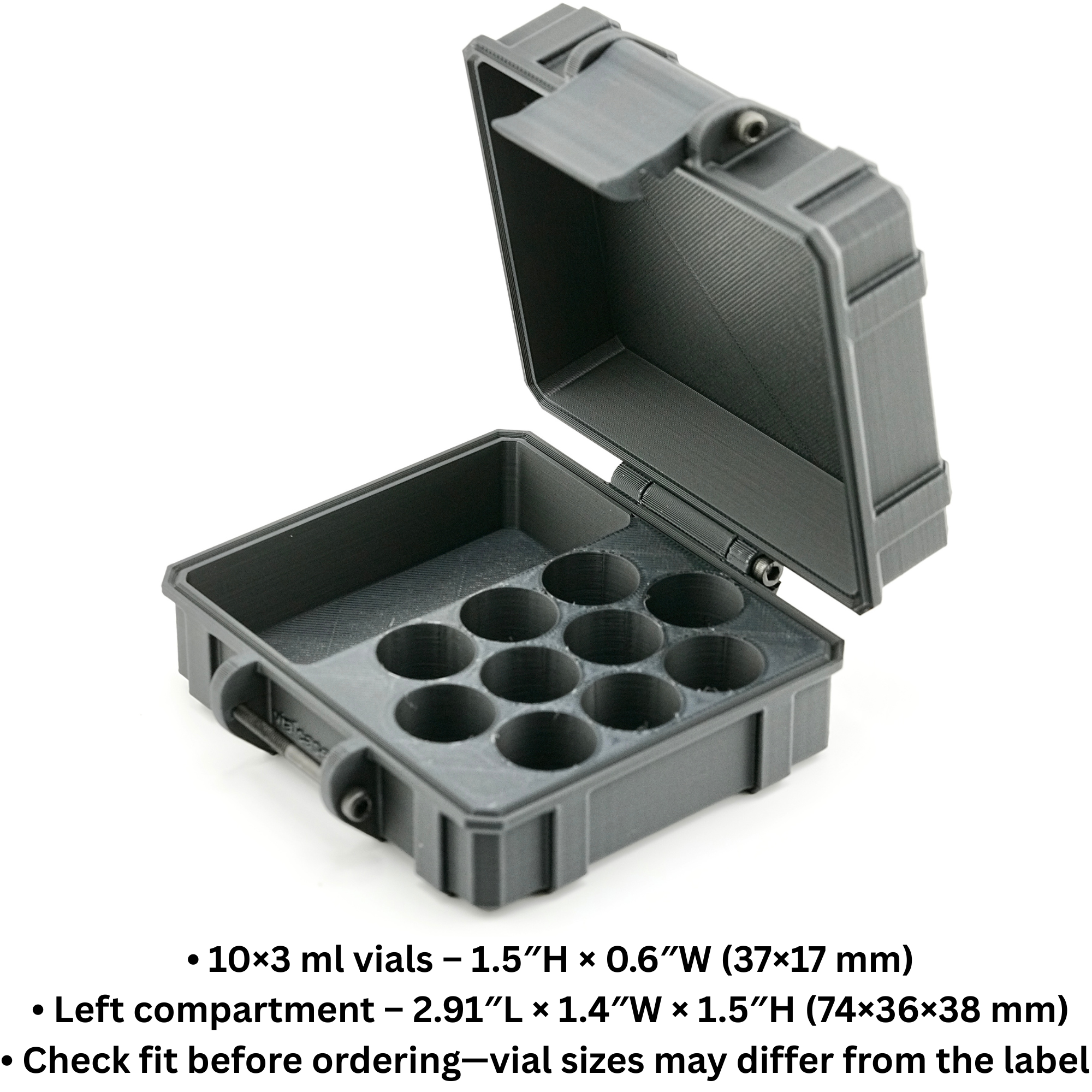 Mixed Vial Case | 10-Slot 3 ml Vial Case & 1 BAC Slot | Organizer for GLP-1, Peptides, Research
