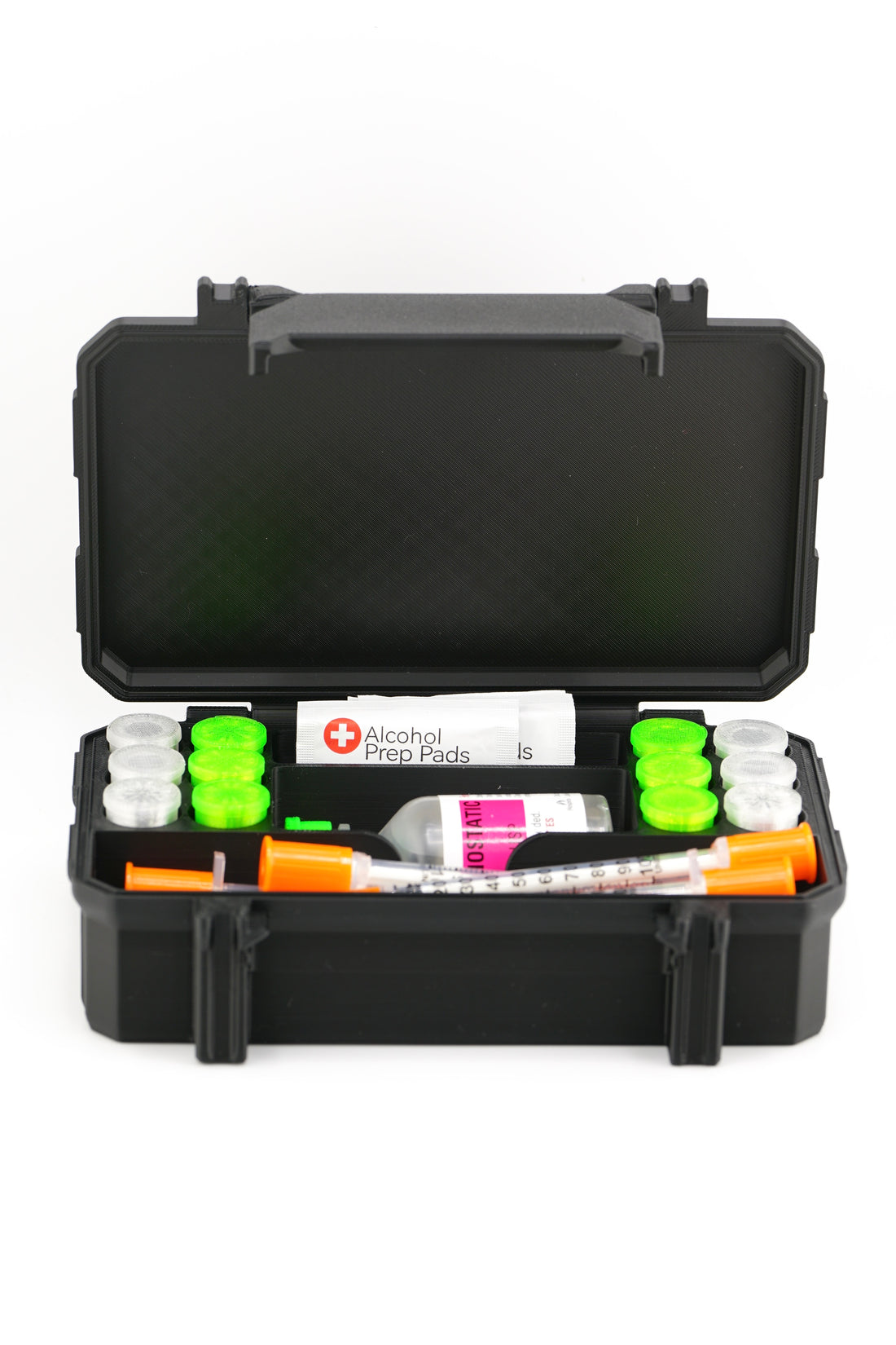 12-Slot 3 ml Vial Case with BAC & Syringe Storage | Rugged Travel Reconstitution Organizer