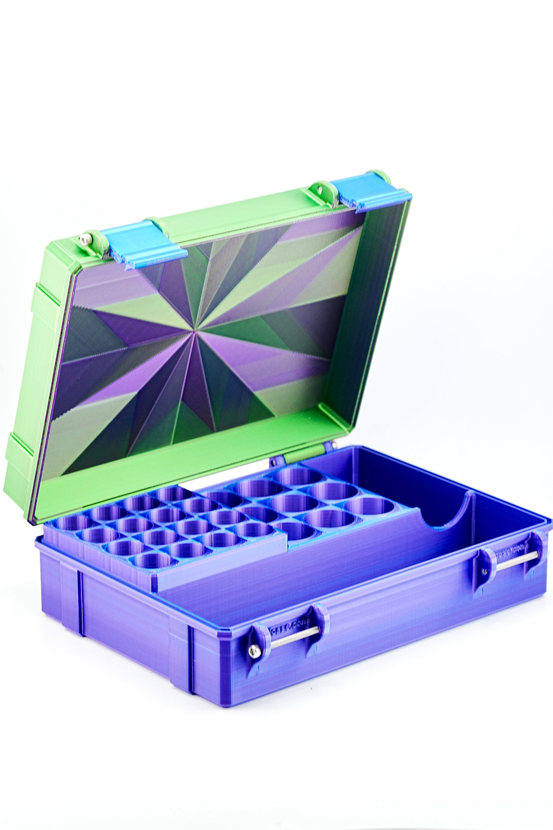 RGB Metallic 16-slot 3 ml vial organizer, front view