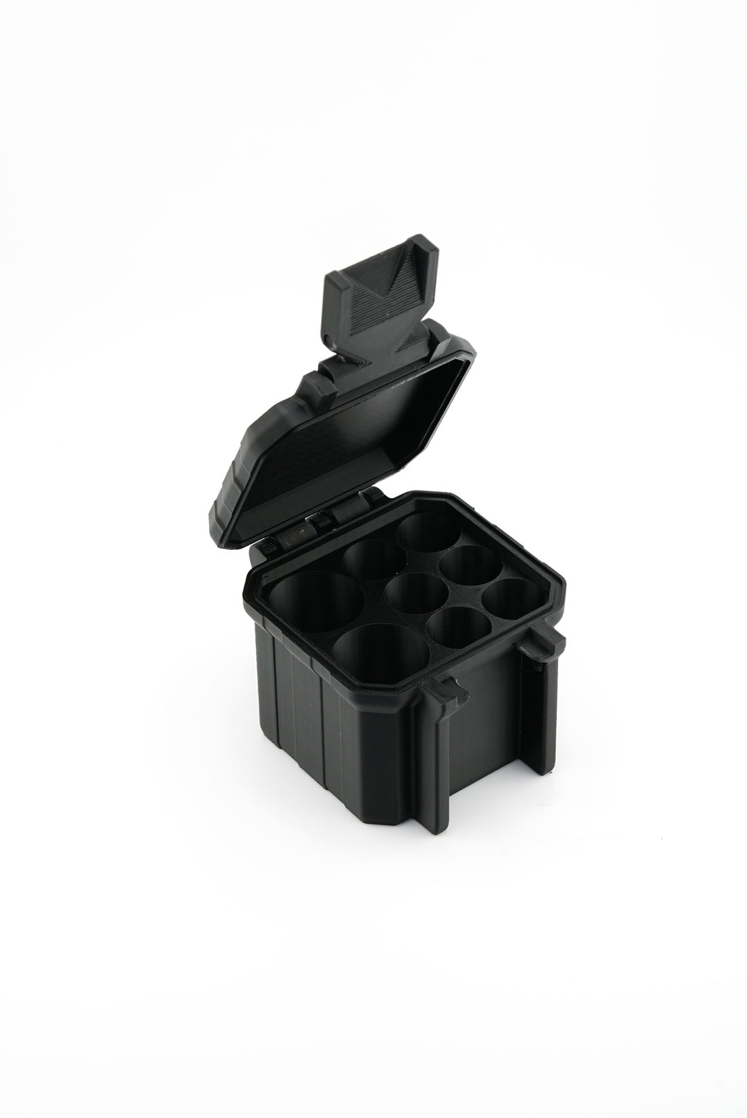 6-slot 3 ml vial organizer, three-quarter angle showing case profile
