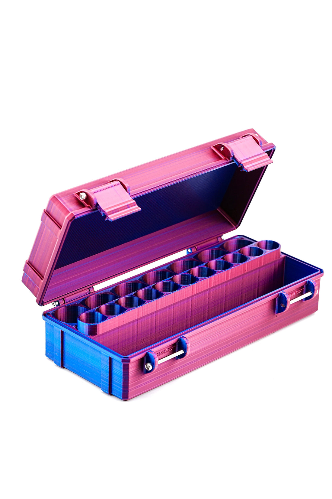 7-slot 10 ml vial organizer, overhead with case opened flat