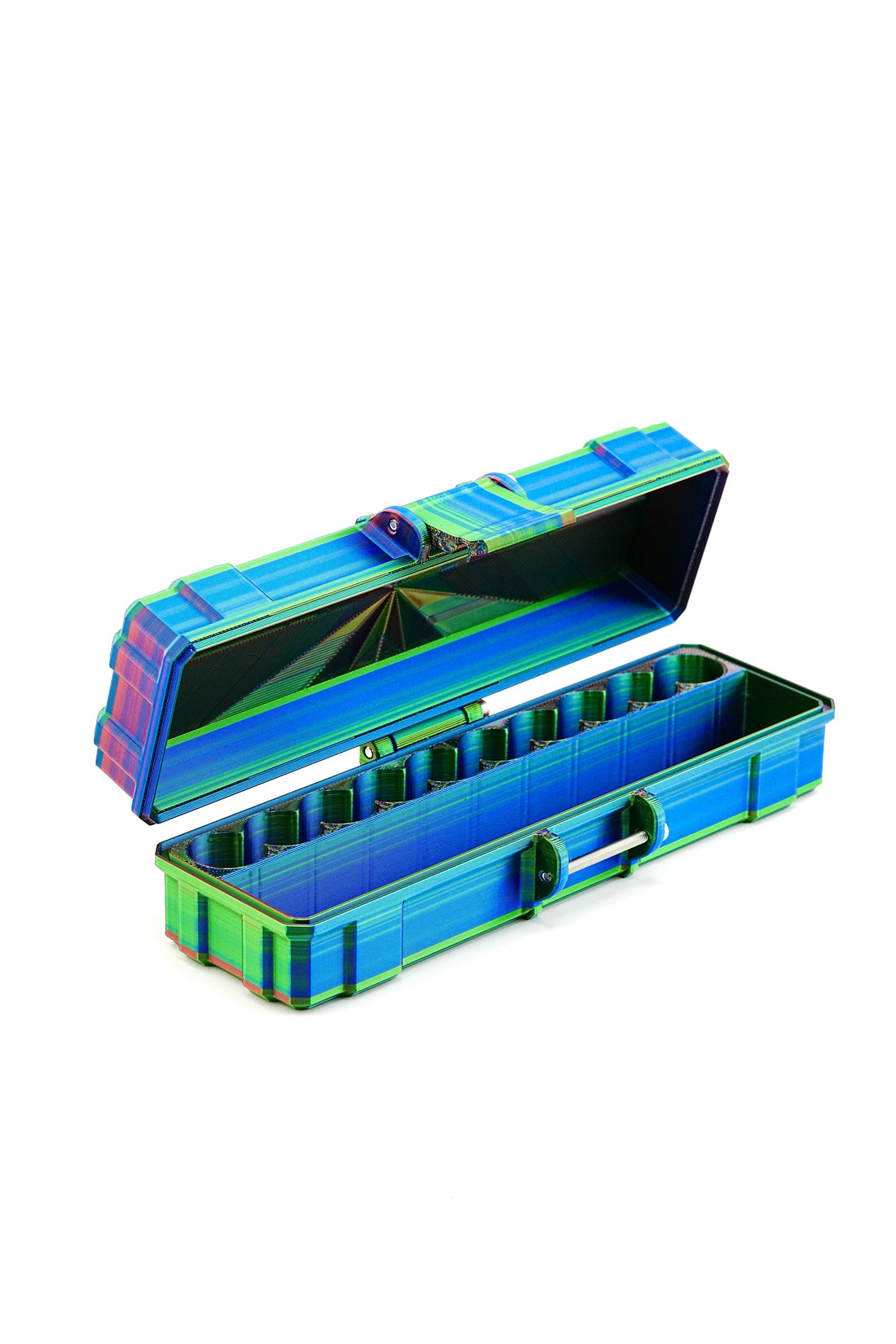 10-slot 3 ml vial organizer, close-up of latch and closure detail