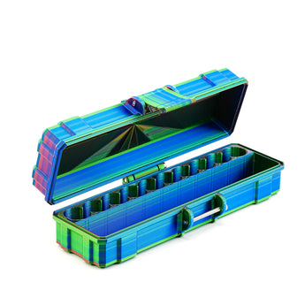 Blue and green vial box on a white background