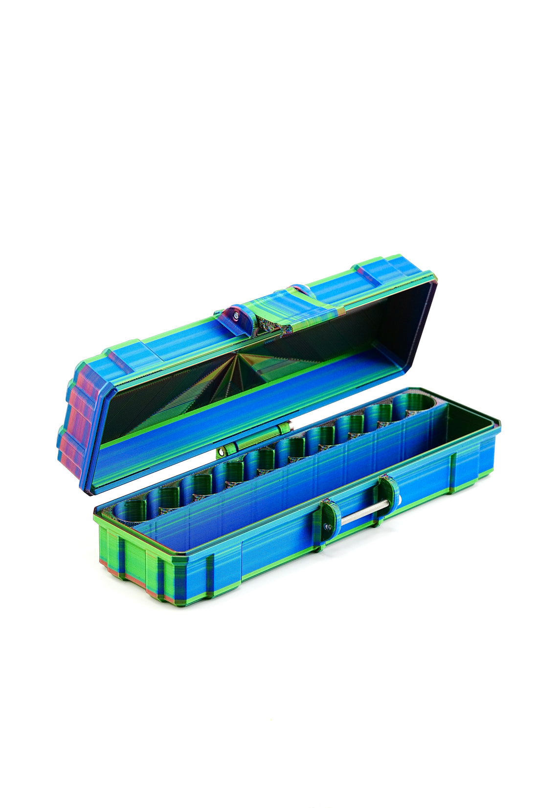 Blue and green vial box on a white background