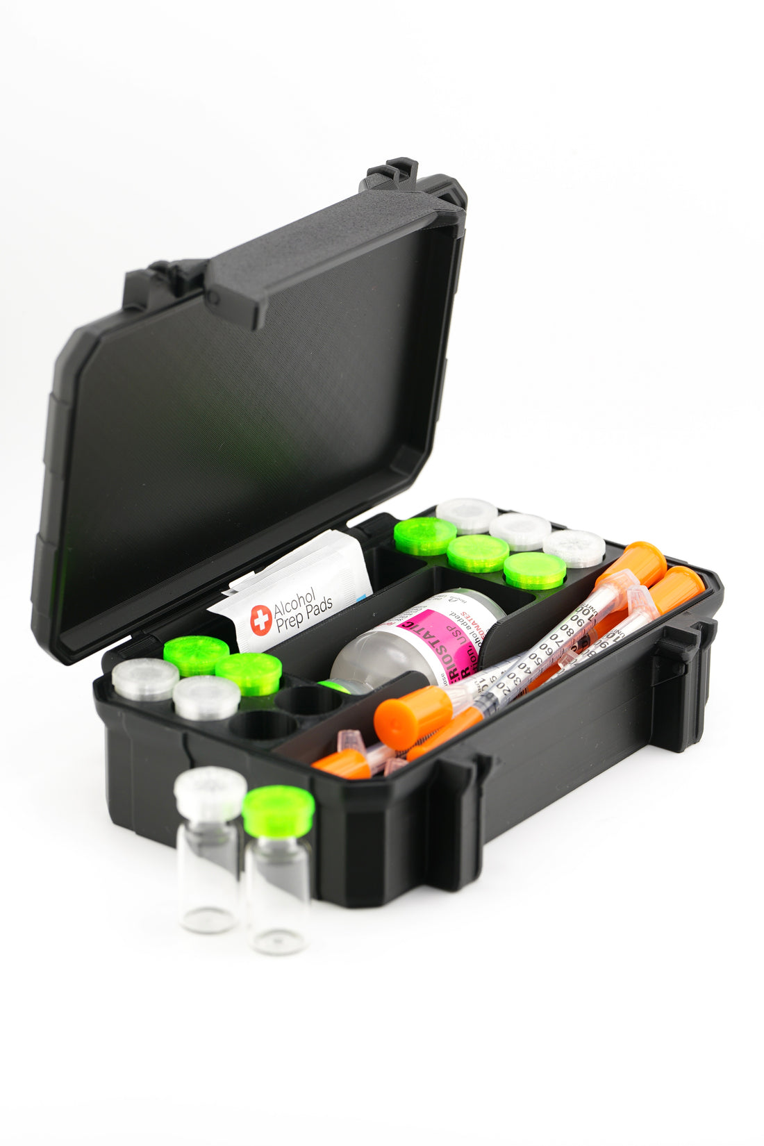 12-Slot 3 ml Vial Case with BAC & Syringe Storage | Rugged Travel Reconstitution Organizer
