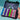 Colorful vial caps in a case held by a hand with a pool background