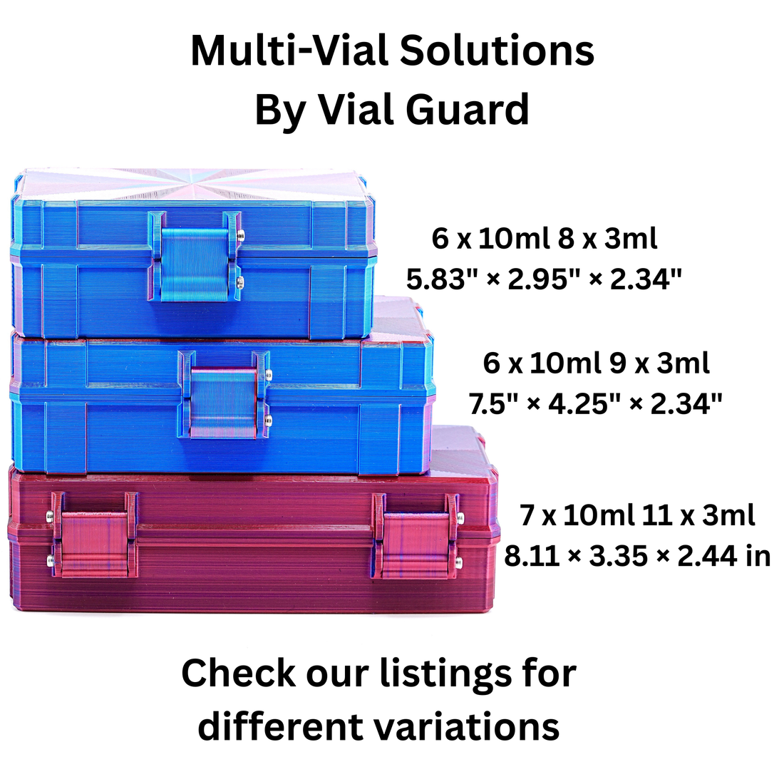 7-slot 10 ml vial organizer, three-quarter angle showing case profile