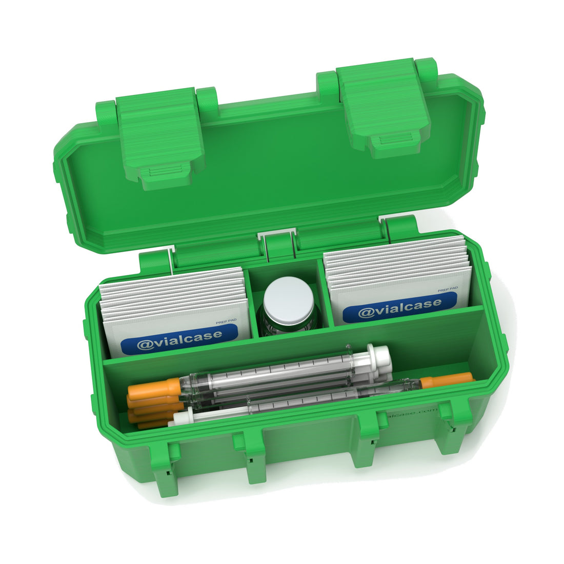 Staged: Insulin Vial Case 1 Vial in Cyber Green - vials, syringes and pads not included