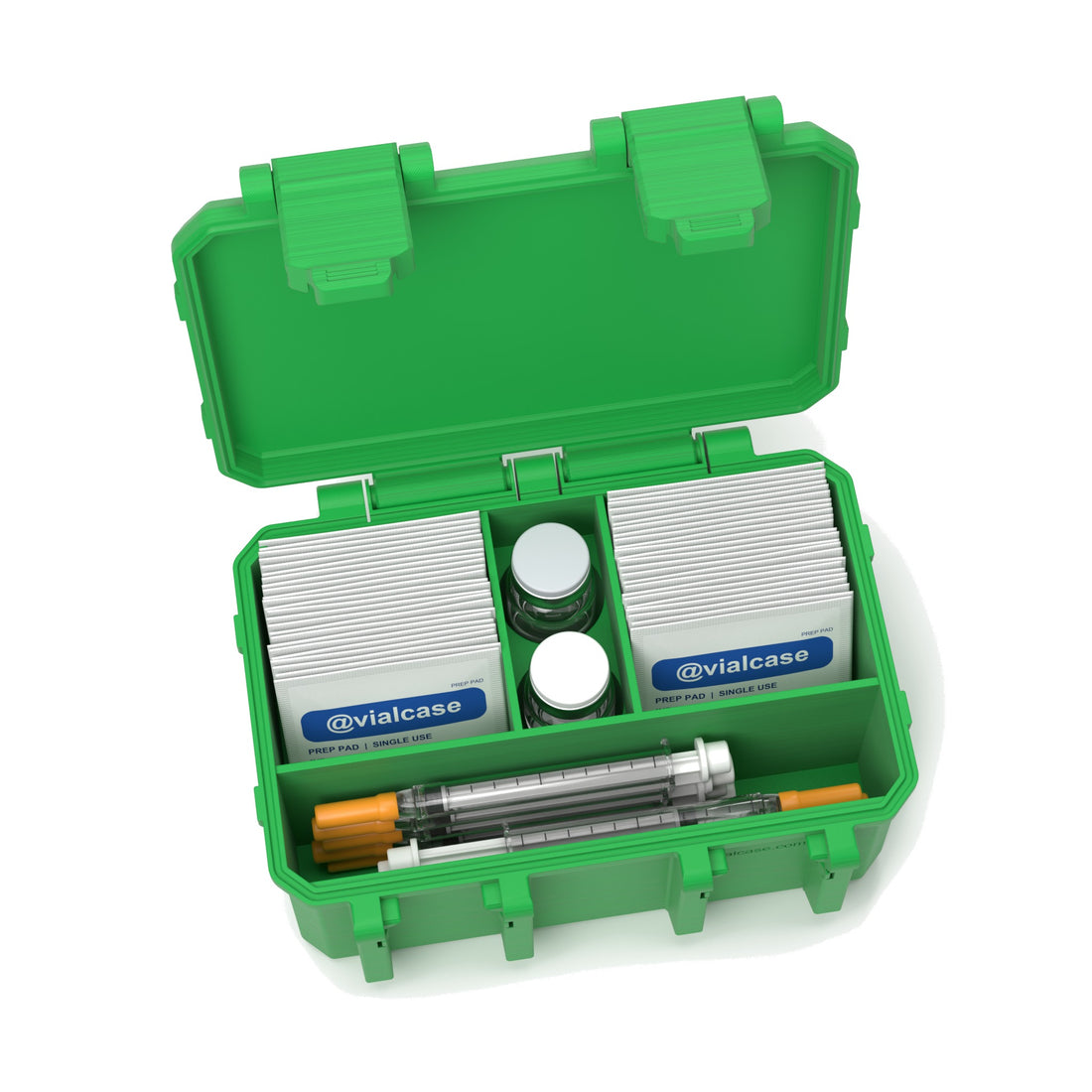 Staged: Insulin Vial Case 2 Vials in Cyber Green - vials, syringes and pads not included