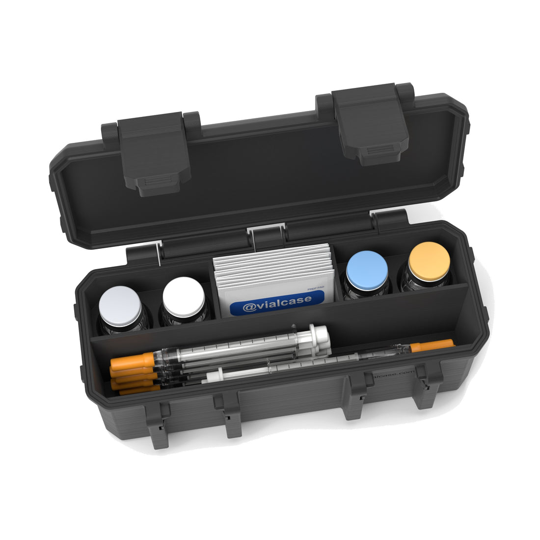 Staged: Insulin Vial Case 4 Vials in Black - vials, syringes and pads not included