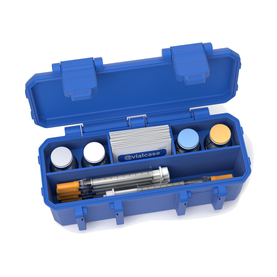 Staged: Insulin Vial Case 4 Vials in Cobalt Blue - vials, syringes and pads not included