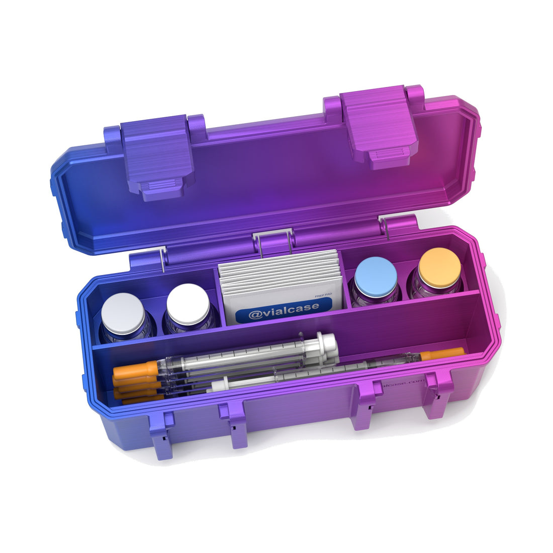 Staged: Insulin Vial Case 4 Vials in RGB Metallic - vials, syringes and pads not included
