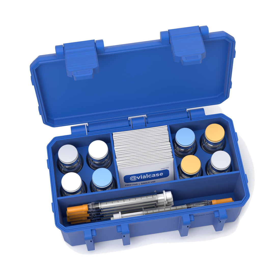 Staged: Insulin Vial Case 8 Vials in Cobalt Blue - vials, syringes and pads not included