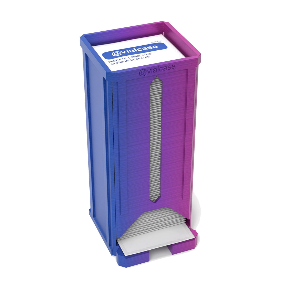 Staged: VialCase Prep Pad Dispenser 100 Pads in RGB Metallic - prep pads shown are not included