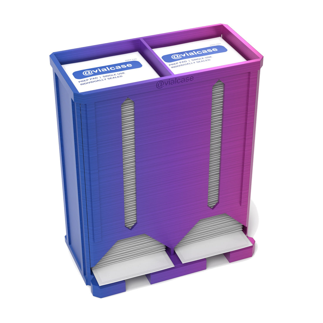 Staged: VialCase Prep Pad Dispenser 200 Pads Twin in RGB Metallic - prep pads shown are not included
