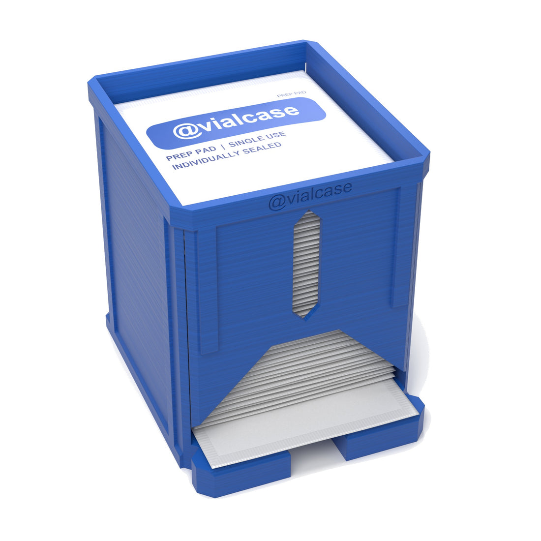 Staged: VialCase Prep Pad Dispenser 50 Large Pads in Cobalt Blue - prep pads shown are not included