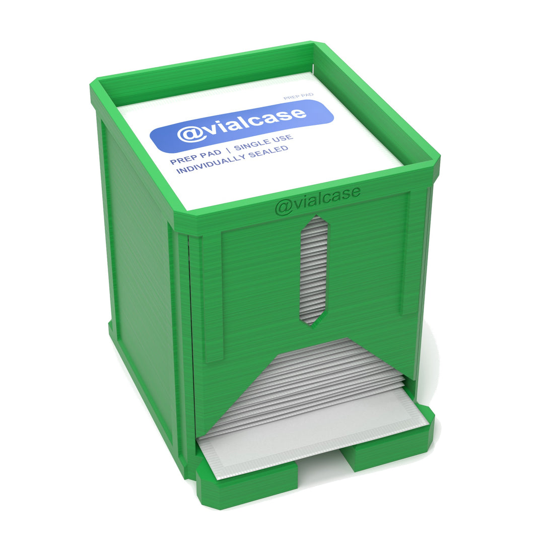 Staged: VialCase Prep Pad Dispenser 50 Large Pads in Cyber Green - prep pads shown are not included