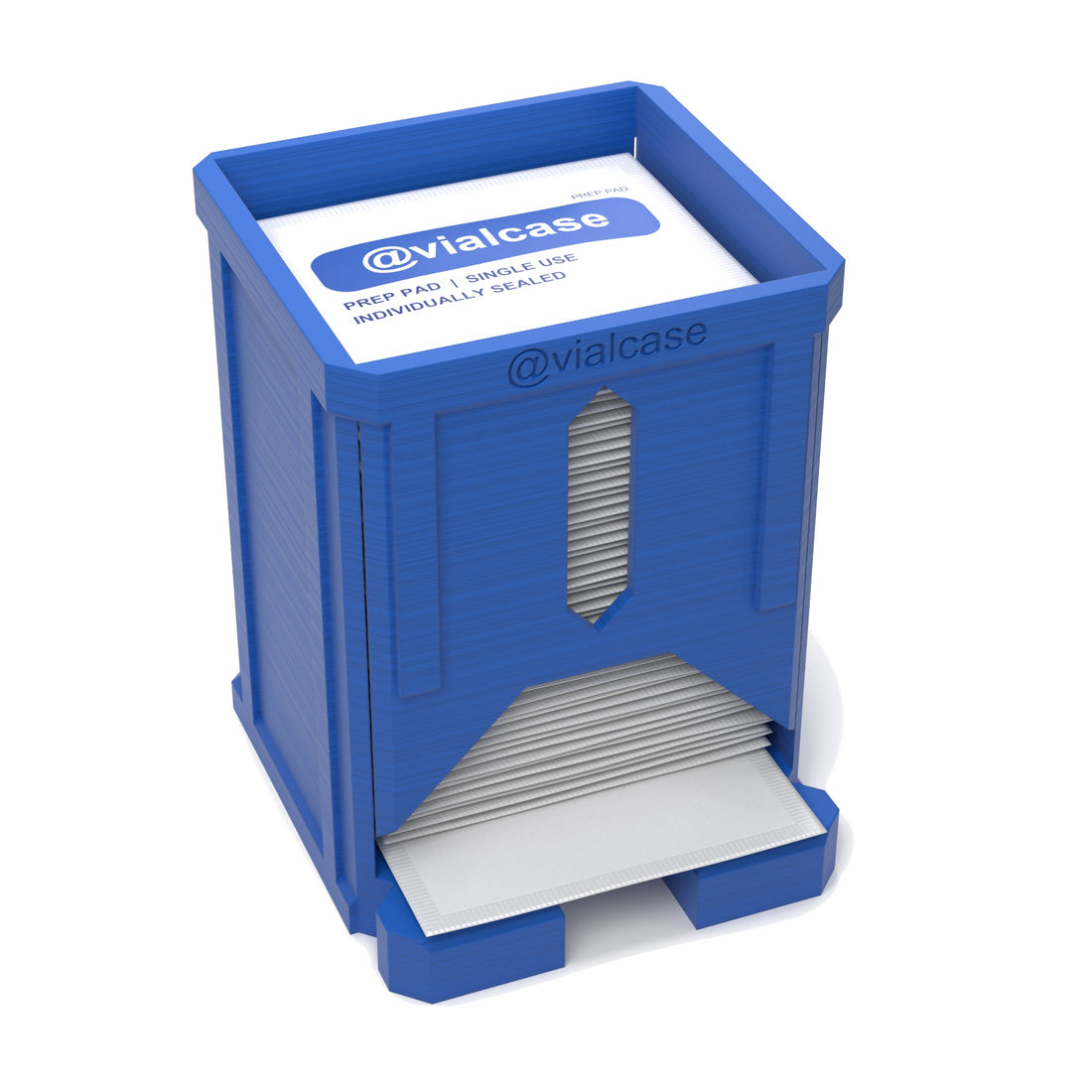 Staged: VialCase Prep Pad Dispenser 50 Pads in Cobalt Blue - prep pads shown are not included