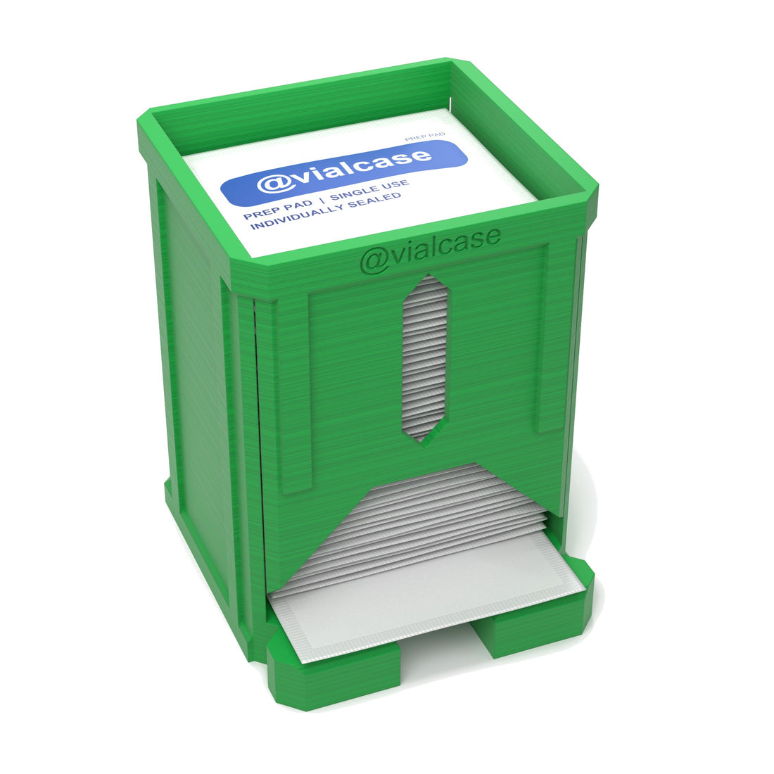 Staged: VialCase Prep Pad Dispenser 50 Pads in Cyber Green - prep pads shown are not included