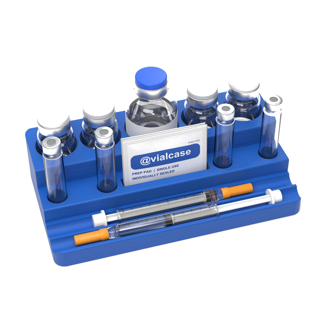 Staged: VialCase Reconstitution Station 4 x 10 mL in Cobalt Blue - items shown are not included