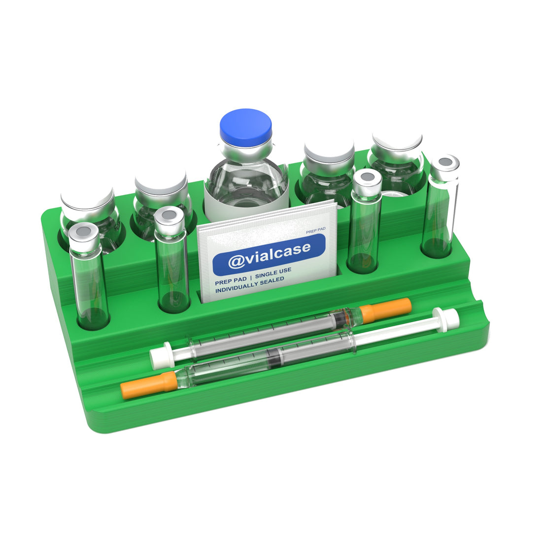 Staged: VialCase Reconstitution Station 4 x 10 mL in Cyber Green - items shown are not included