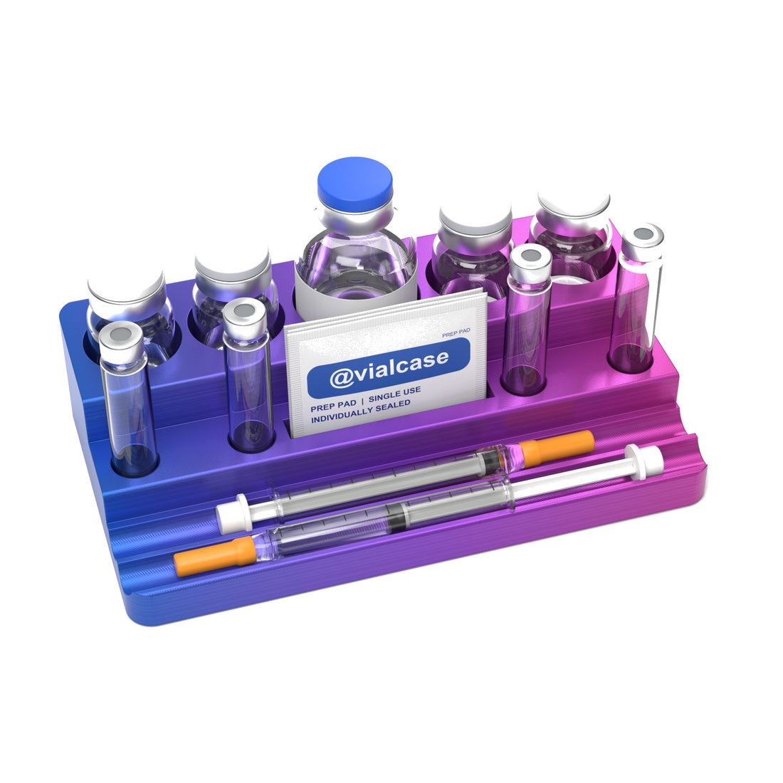 Staged: VialCase Reconstitution Station 4 x 10 mL in RGB Metallic - items shown are not included