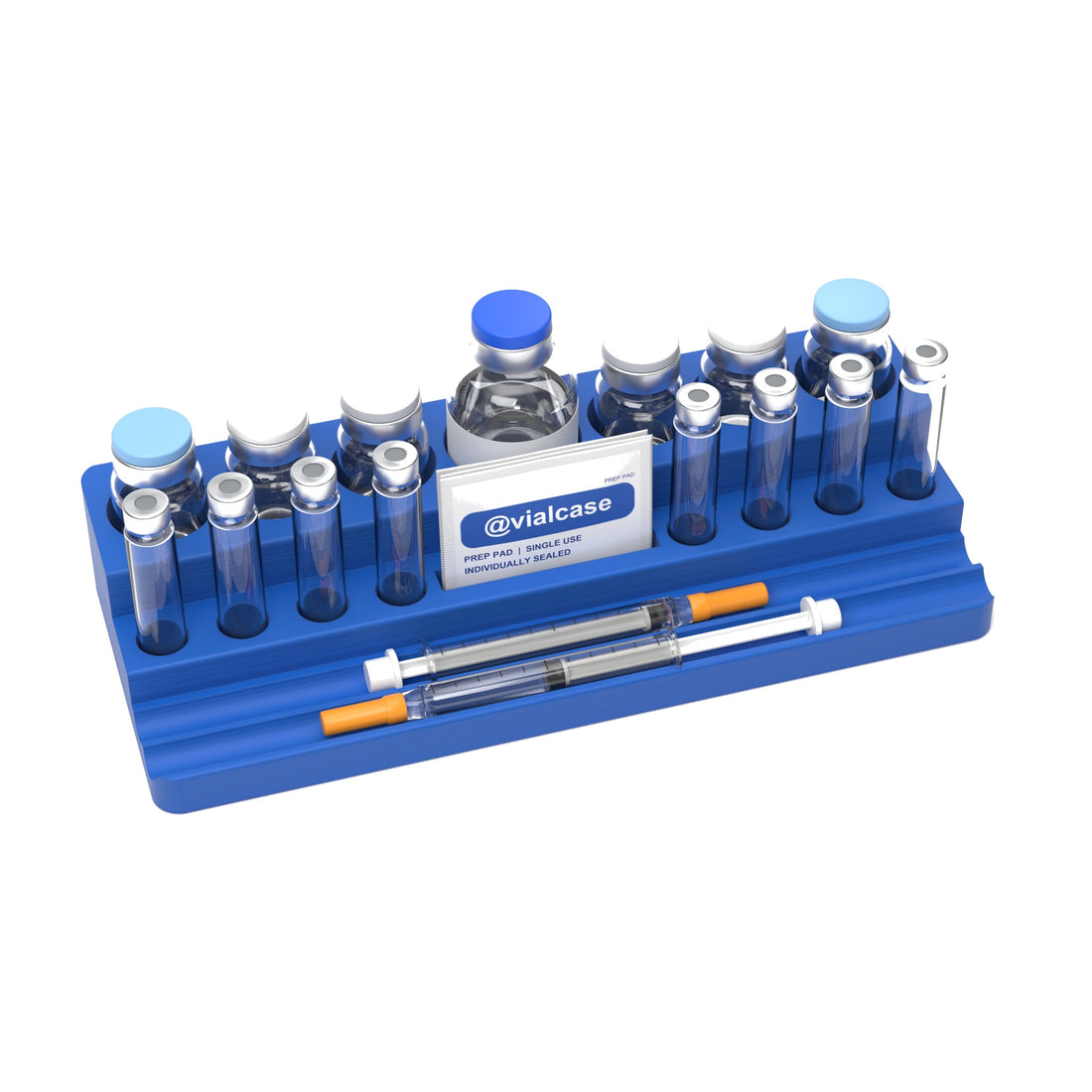 Staged: VialCase Reconstitution Station 6 x 10 mL in Cobalt Blue - items shown are not included