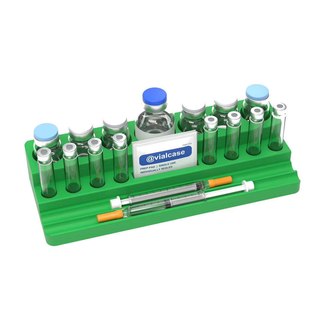 Staged: VialCase Reconstitution Station 6 x 10 mL in Cyber Green - items shown are not included