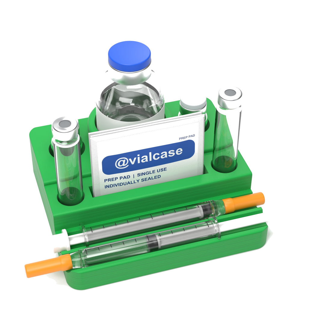 Staged: VialCase Reconstitution Station 2 x 3 mL in Cyber Green - items shown are not included