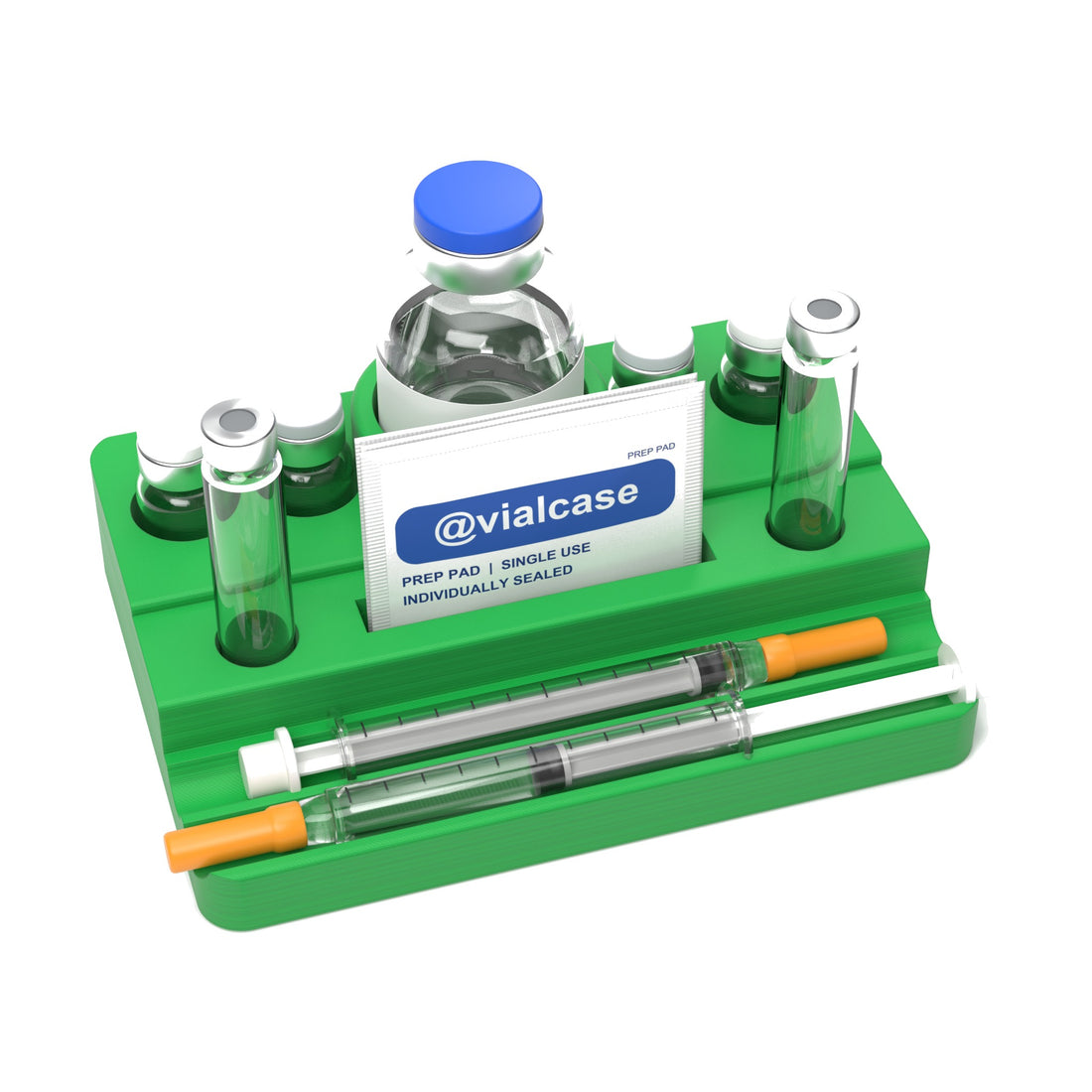 Staged: VialCase Reconstitution Station 4 x 3 mL in Cyber Green - items shown are not included