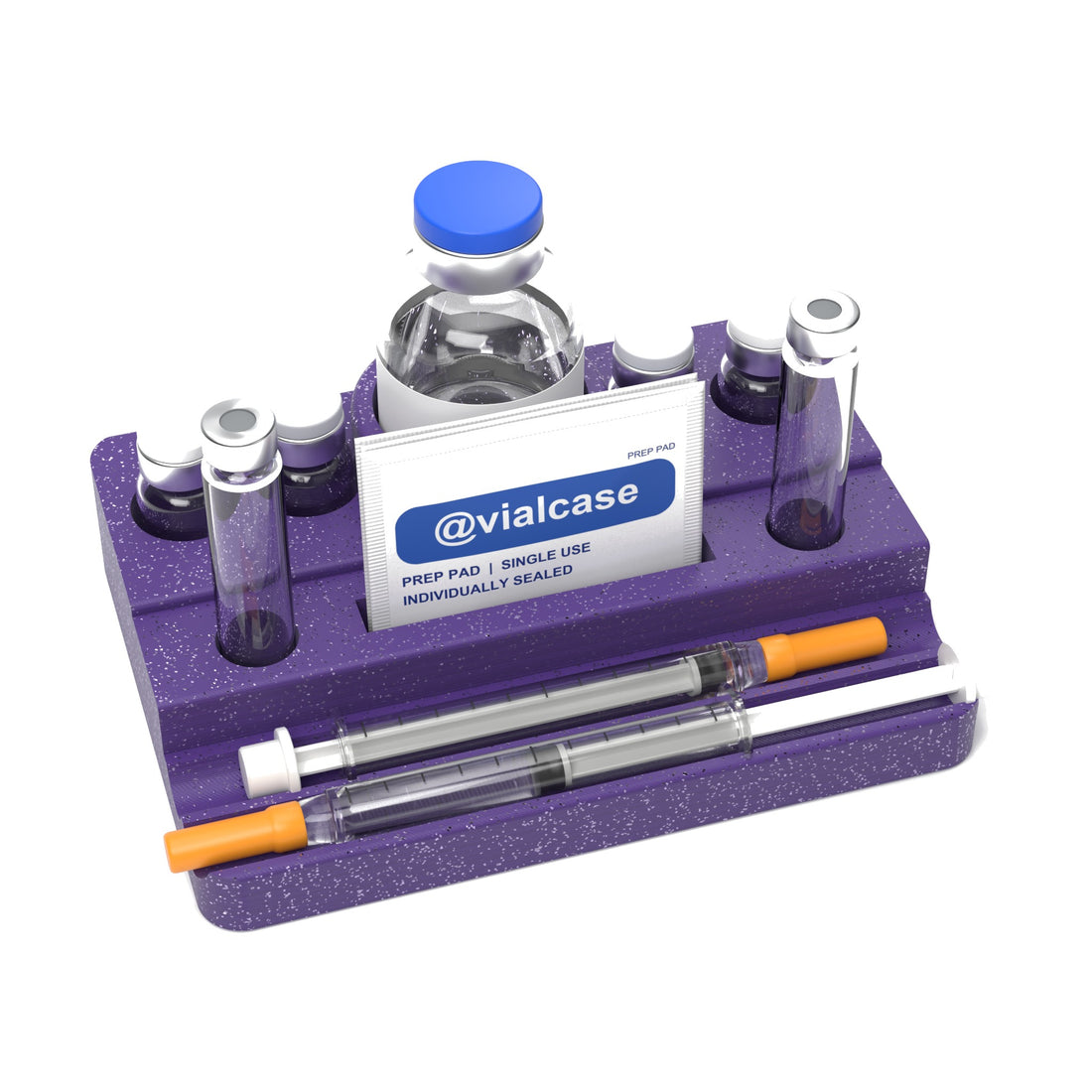 Staged: VialCase Reconstitution Station 4 x 3 mL in Galaxy Purple - items shown are not included