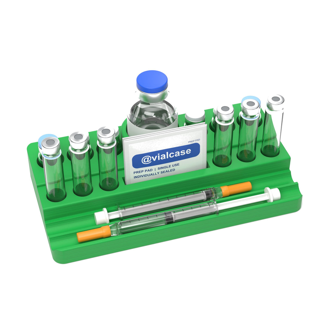 Staged: VialCase Reconstitution Station 6 x 3 mL in Cyber Green - items shown are not included