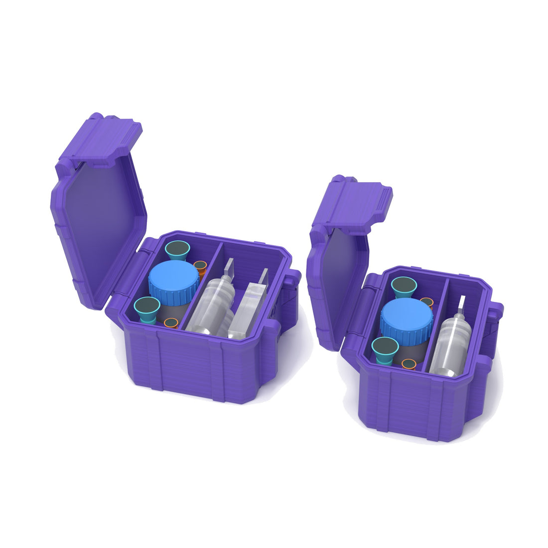 Staged: Scleral Travel Set - Travel Case + Tool Organizer in Purple - lens cup, plungers, saline vials and bottles shown are not included