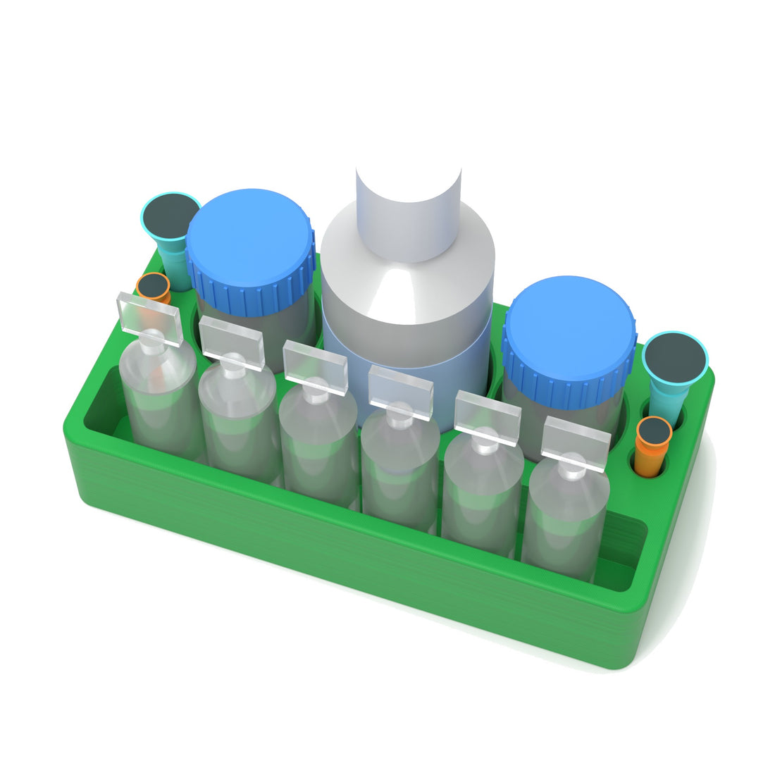 Staged: Scleral Lens Station - Medium in Cyber Green - lens cup, plungers, saline vials and bottles shown are not included