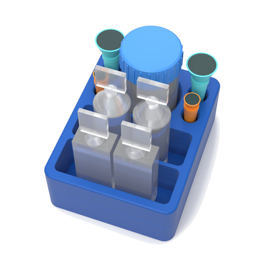 Staged: Scleral Lens Station - Small in Cobalt Blue - lens cup, plungers, saline vials and bottles shown are not included