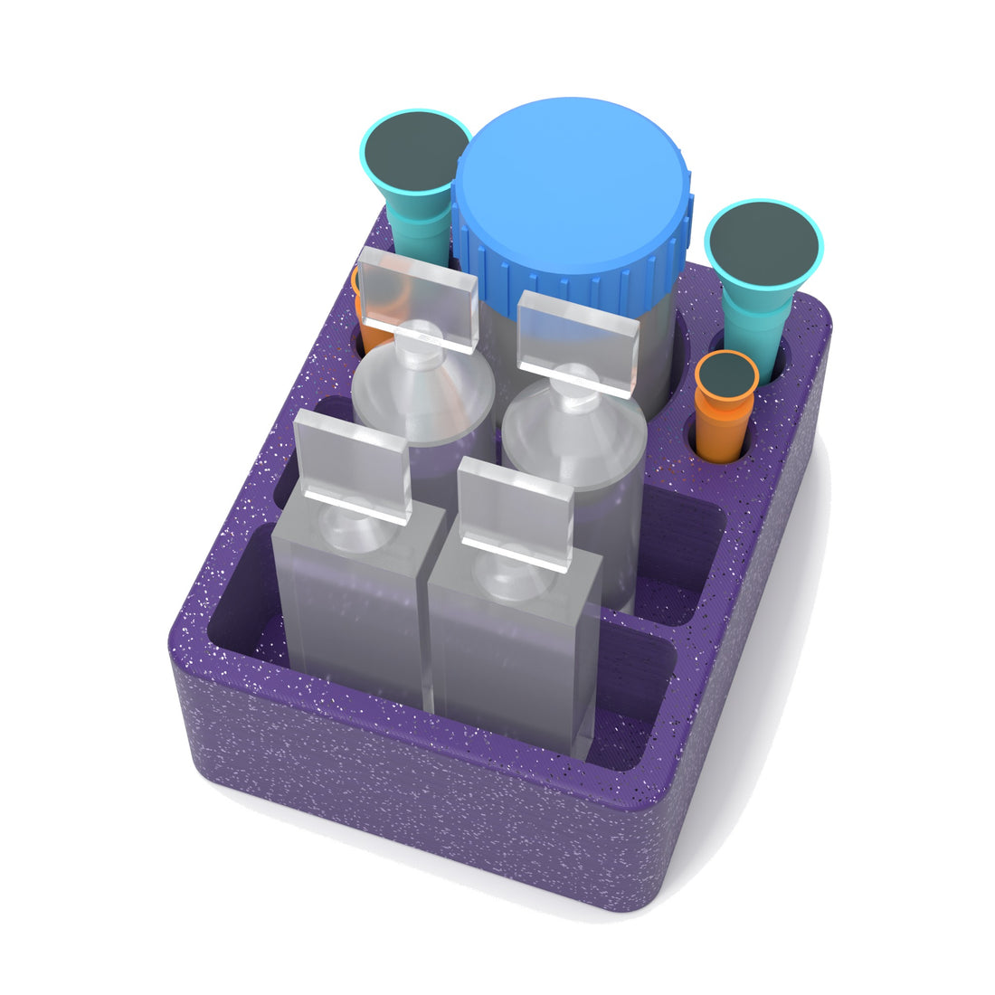 Staged: Scleral Lens Station - Small in Galaxy Purple - lens cup, plungers, saline vials and bottles shown are not included