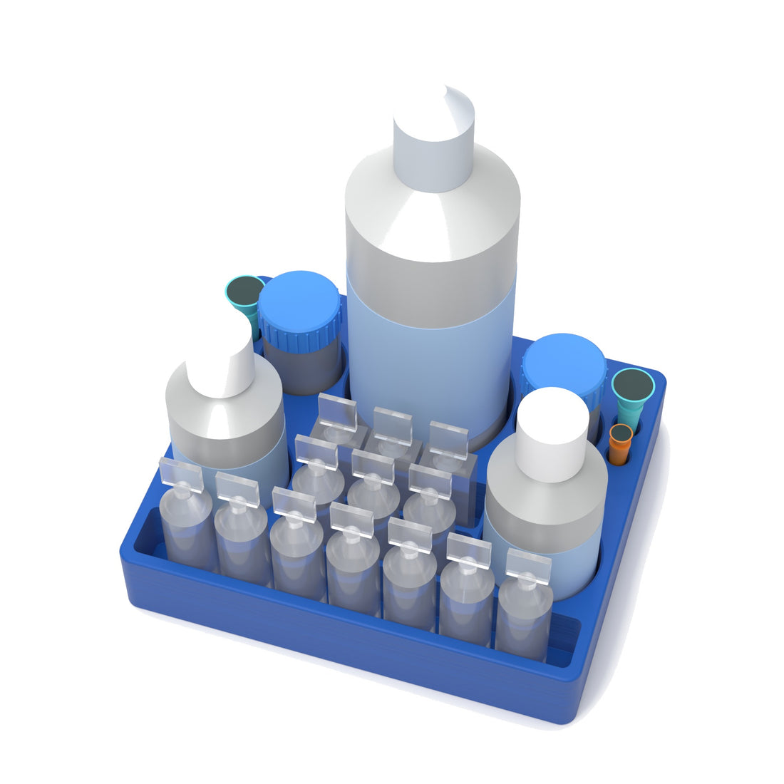Staged: Scleral Lens Station - XL in Cobalt Blue - lens cup, plungers, saline vials and bottles shown are not included