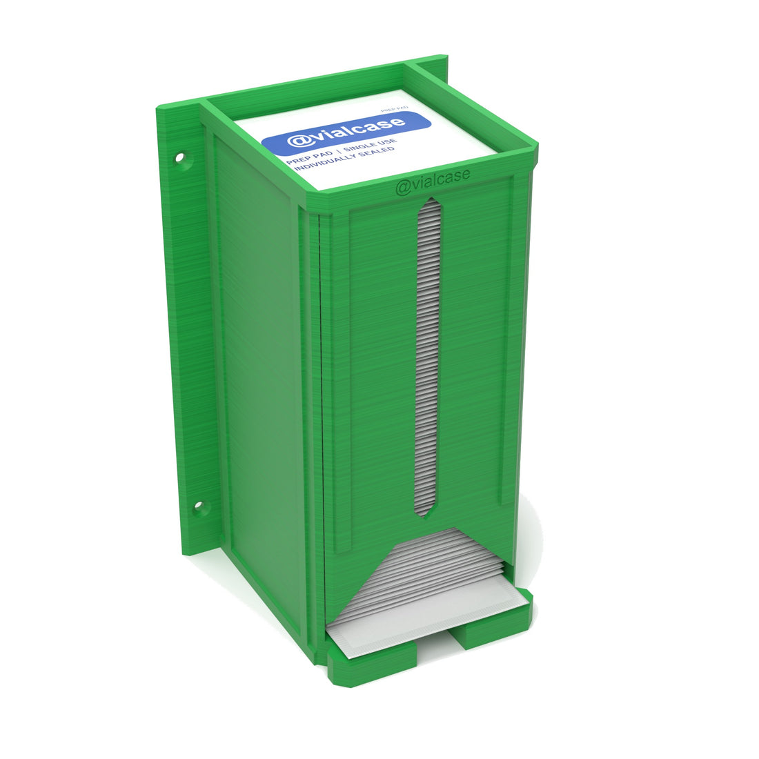 Staged: VialCase Prep Pad Dispenser Wall 100 Large Pads in Cyber Green - prep pads shown are not included