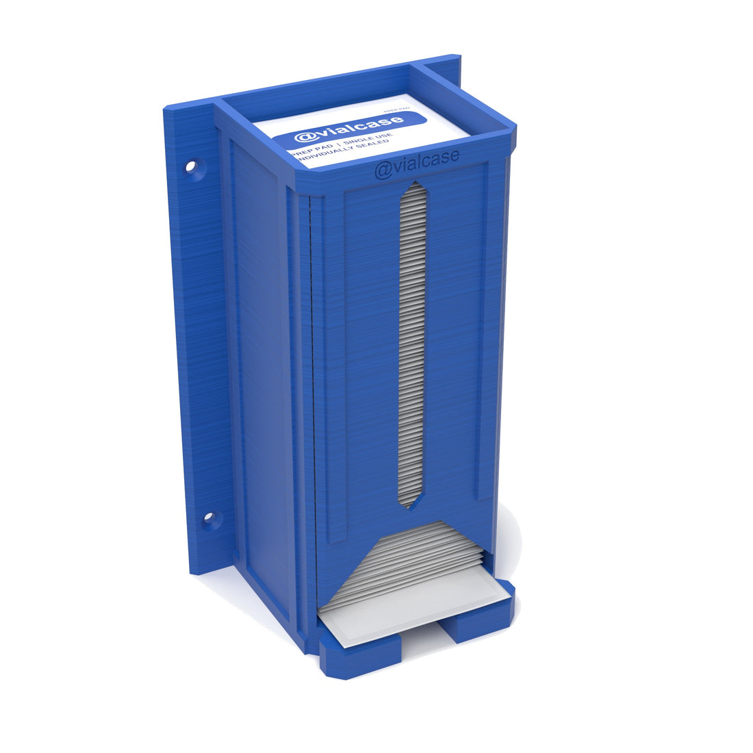 Staged: VialCase Prep Pad Dispenser Wall 100 Pads in Cobalt Blue - prep pads shown are not included