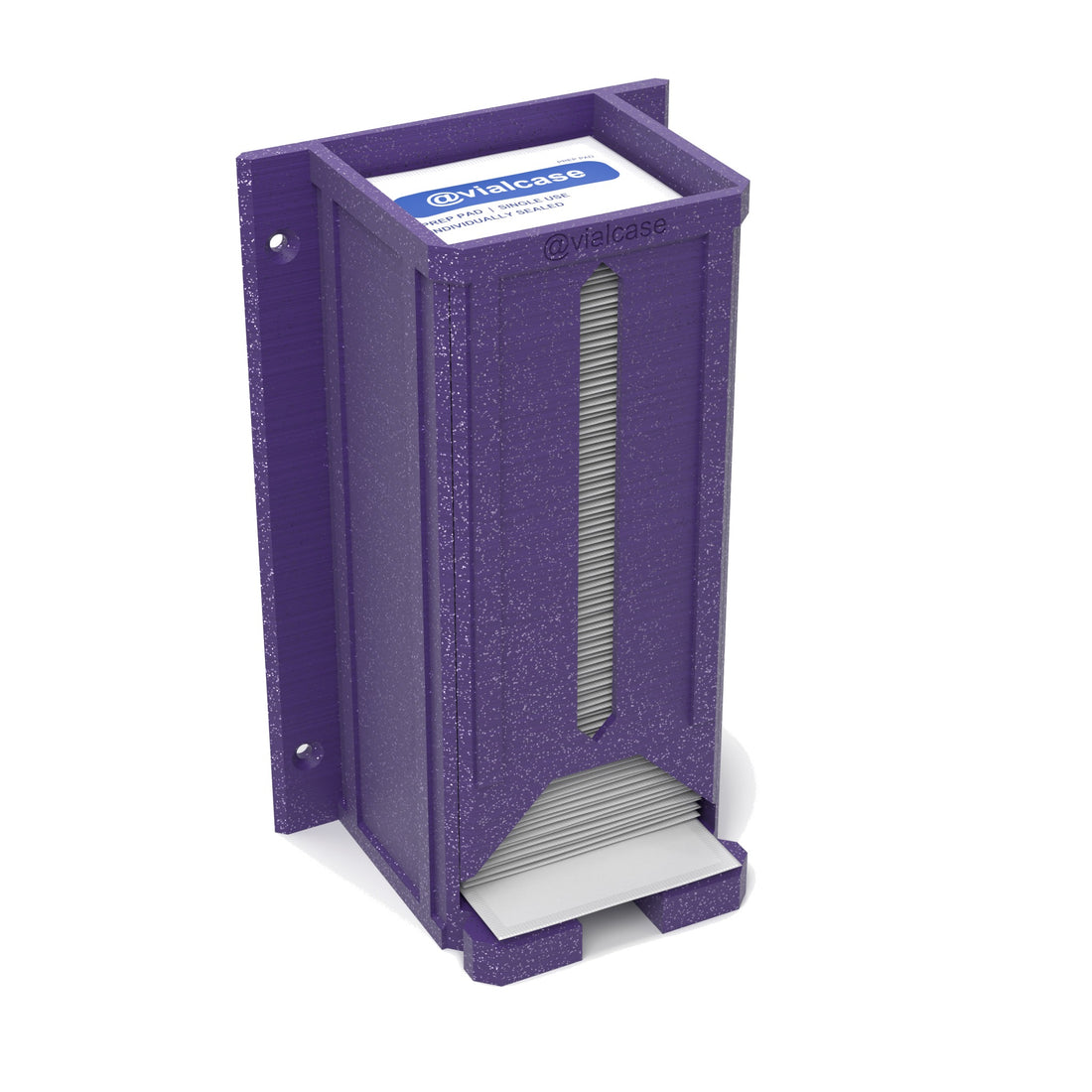 Staged: VialCase Prep Pad Dispenser Wall 100 Pads in Galaxy Purple - prep pads shown are not included