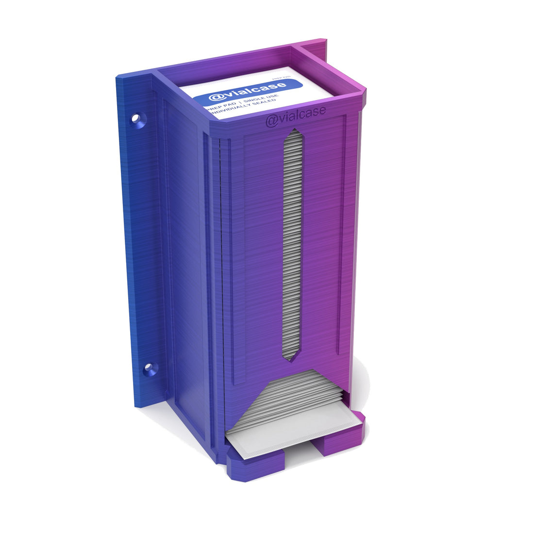 Staged: VialCase Prep Pad Dispenser Wall 100 Pads in RGB Metallic - prep pads shown are not included