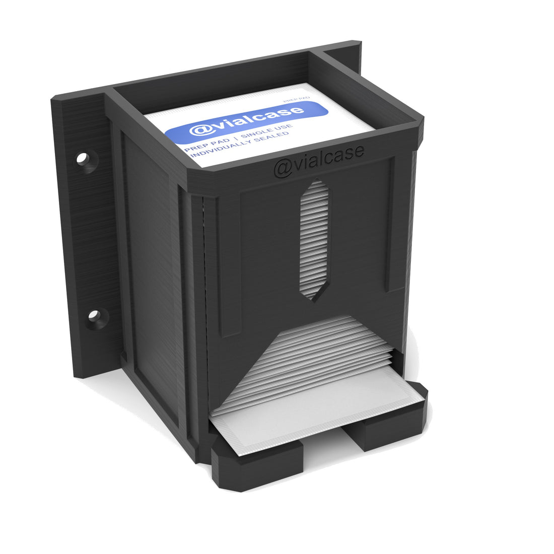 Staged: VialCase Prep Pad Dispenser Wall 50 Pads in Black - prep pads shown are not included