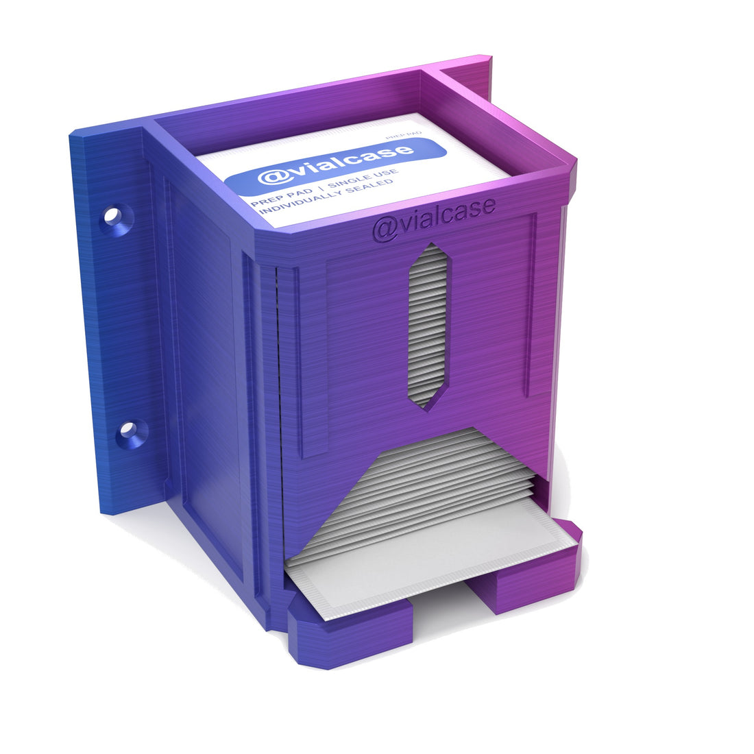 Staged: VialCase Prep Pad Dispenser Wall 50 Pads in RGB Metallic - prep pads shown are not included