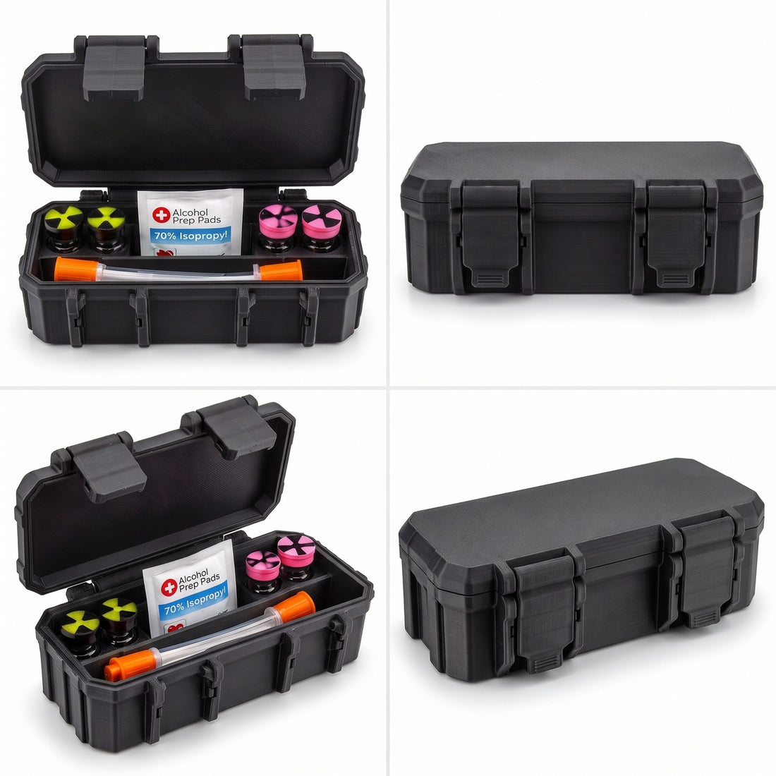 4-Slot 3 ml or 10 ml Vial Case with Extra Storage - Black