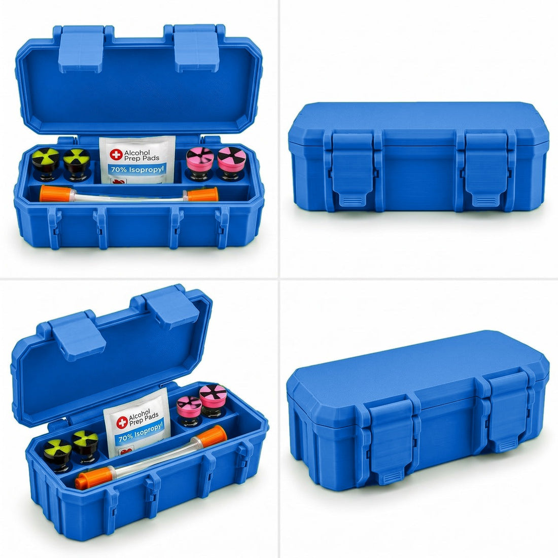 4-Slot 3 ml or 10 ml Vial Case with Extra Storage for Syringes, Alcohol pads, - Cobalt Blue