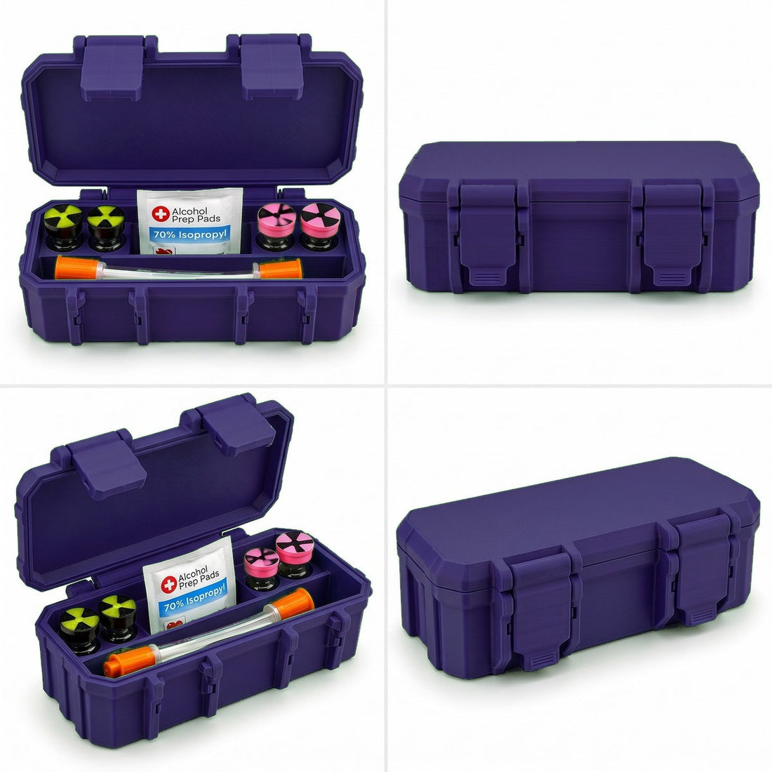 4-Slot 3 ml or 10 ml Vial Case with Extra Storage for Syringes, Alcohol pads, - Galaxy Purple