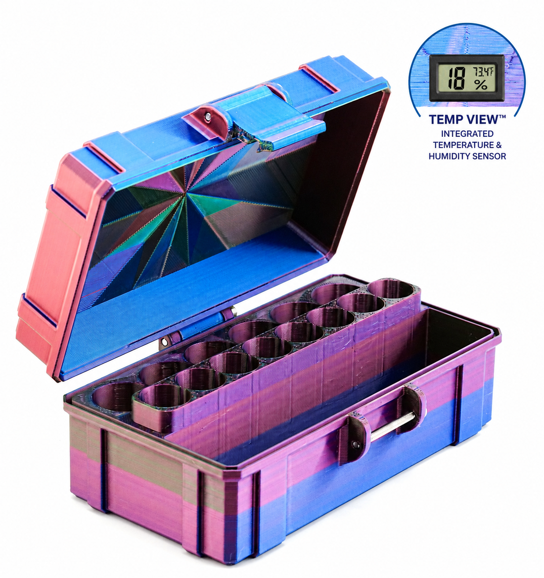 Yes TempView Mixed Vial Case shown open with lid raised — interior layout visible